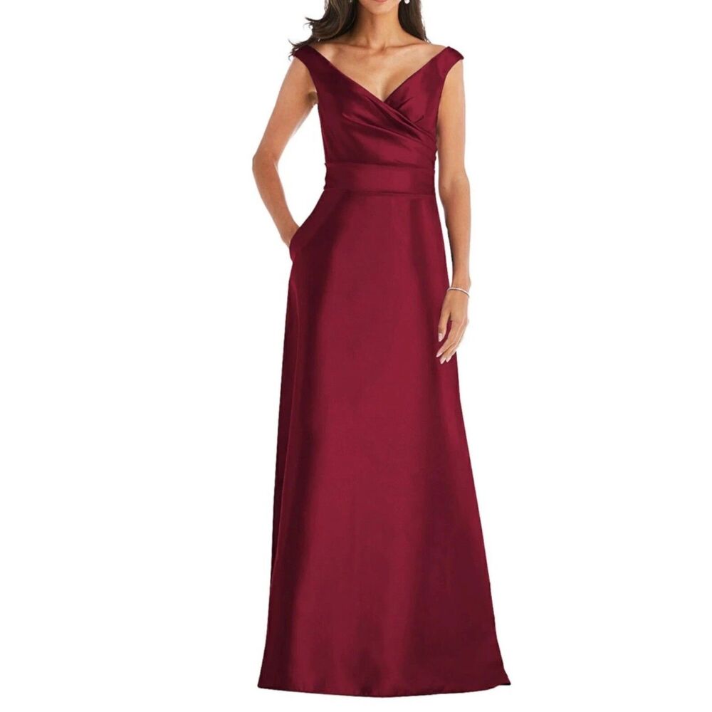 Alfred Sung Off the Shoulder Satin Gown with Pockets Size 6R